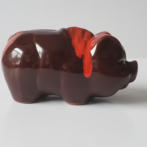 McMaster Craft Piggy Pig Bank Brown with Red Drip Glaze Windsor Canada Vintage - Picture 4 of 10